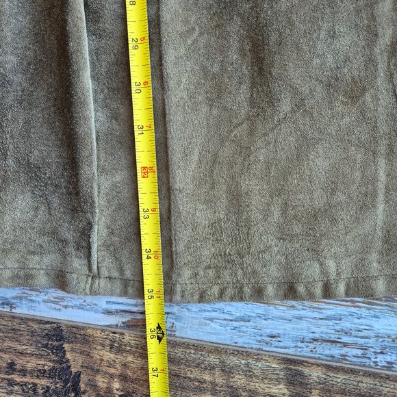 Vintage Harve Benard Holtzman Suede Pleated Maxi Skirt Pocket Olive Green - Picture 12 of 12